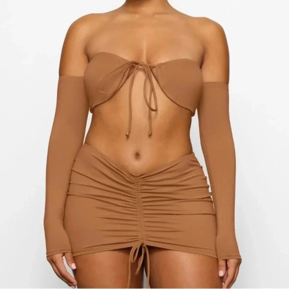 SKIMS Signature Swim Long Sleeve Bikini Top ALMOND size 3X new with tags